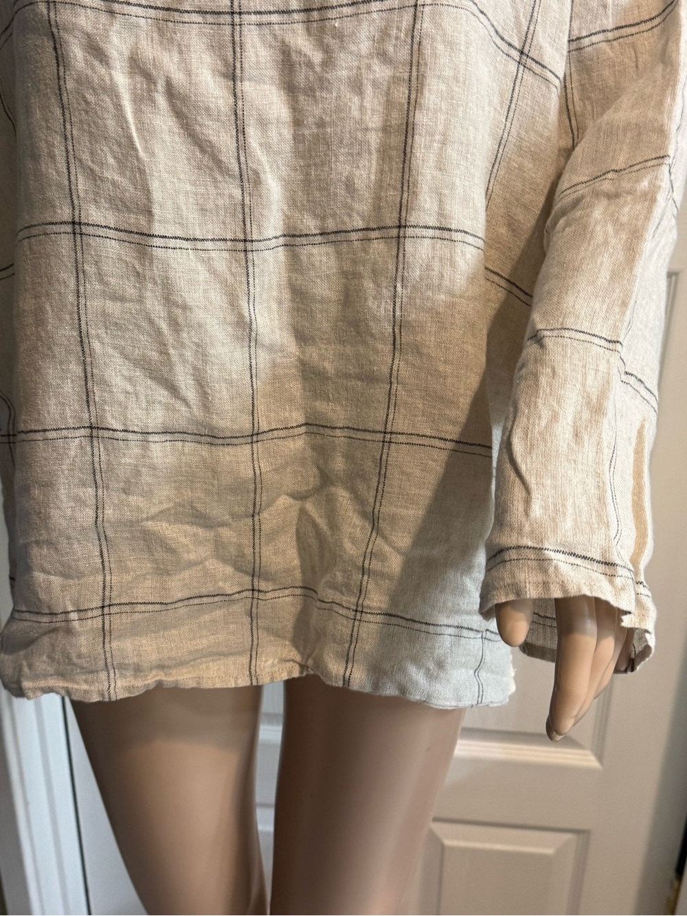 Eileen Fisher Womens Rustic Organic Linen Windowpane Bateau Neck Box Top Size L - Picture 3 of 12